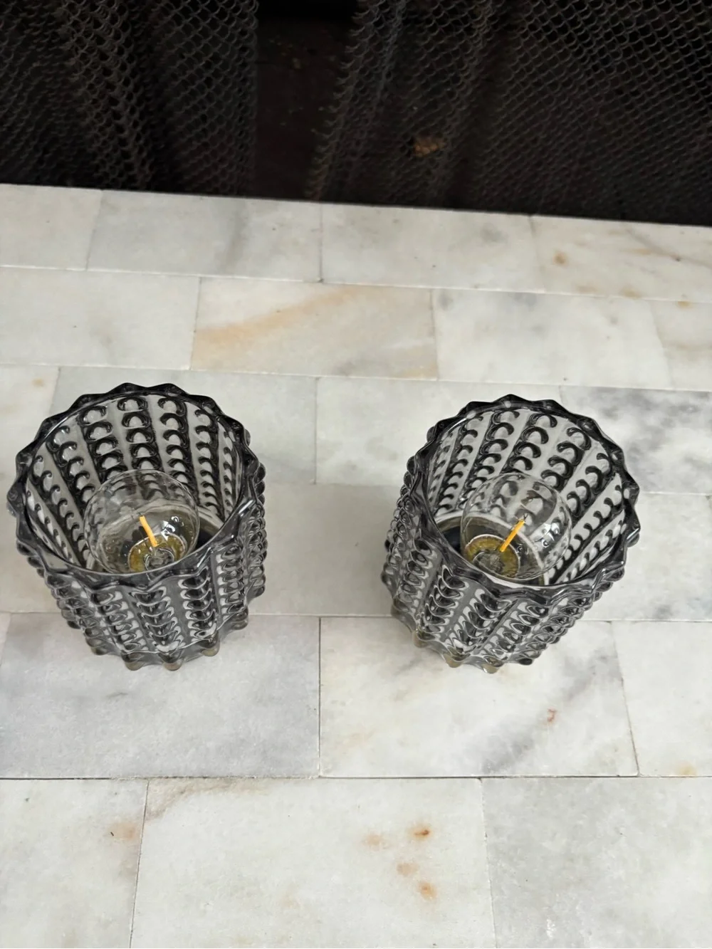 Crystal Beaded Glass Votive Candle Holders - with gold accent bottom.